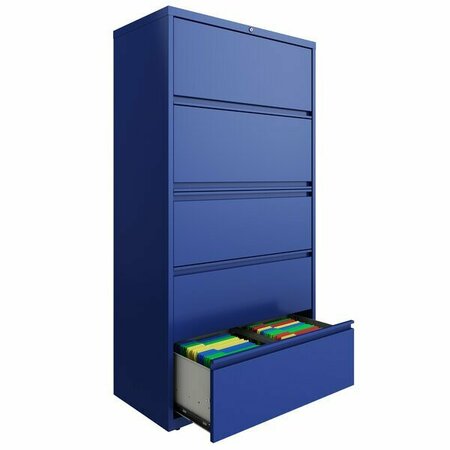 HIRSH INDUSTRIES Hirsh 24260 HL10000 Series Classic Blue Five-Drawer Lateral File Cabinet-Roll-Out Storage Shelf 42024260